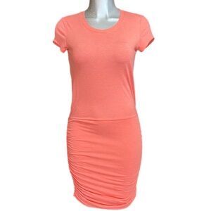 Athleta Coral Ruched Bodycon Midi Dress Athleisure Sz XS-Small Stretch Casual